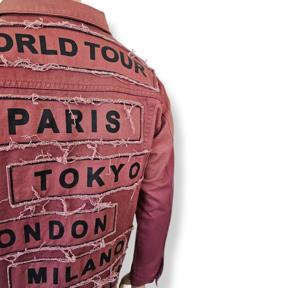 Victorious Red "World Tour" Distressed Denim Jacket Size Medium - Picture 4 of 9